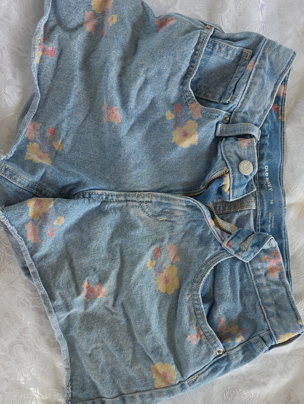 Old Navy Light Blue Denim Shorts with Pastel Floral Print